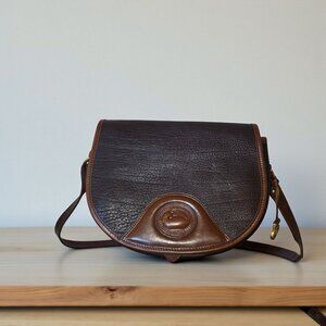Vintage Dooney & Bourke All Weather Leather Saddle Crossbody Bag Black Brown AWL